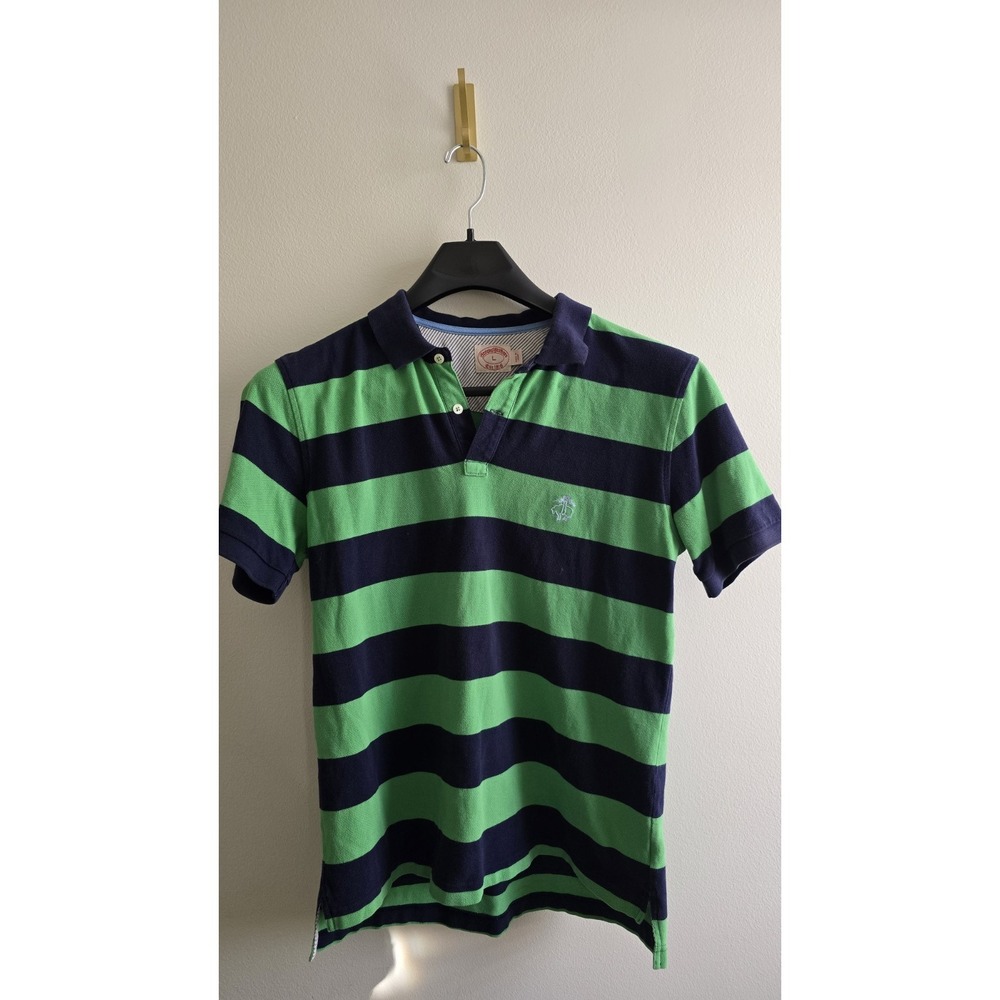 Brooks Brothers Green Striped Polo Shirt Mens L Classic Fit‎ Cotton Rugby Stripe